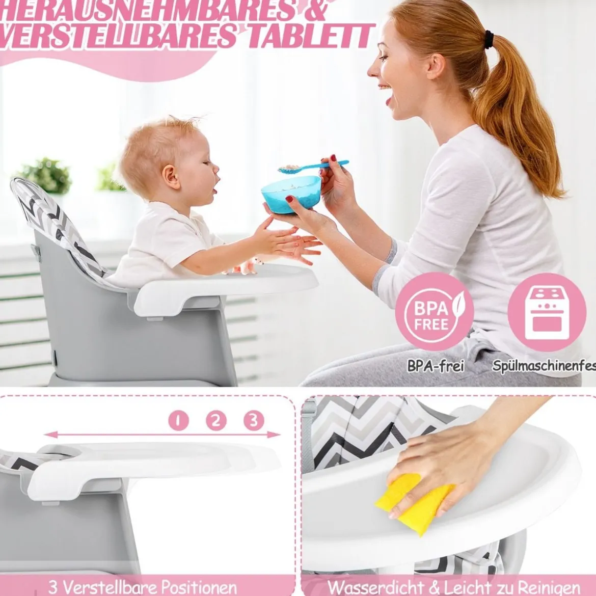 6-in-1 Babyhochstuhl Hochstuhl & Essstuhl & Lerntisch Babystuhl Kombihochstuhl
