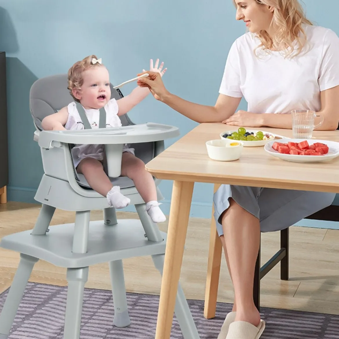 6-in-1 Babyhochstuhl Hochstuhl & Essstuhl & Lerntisch Babystuhl Kombihochstuhl