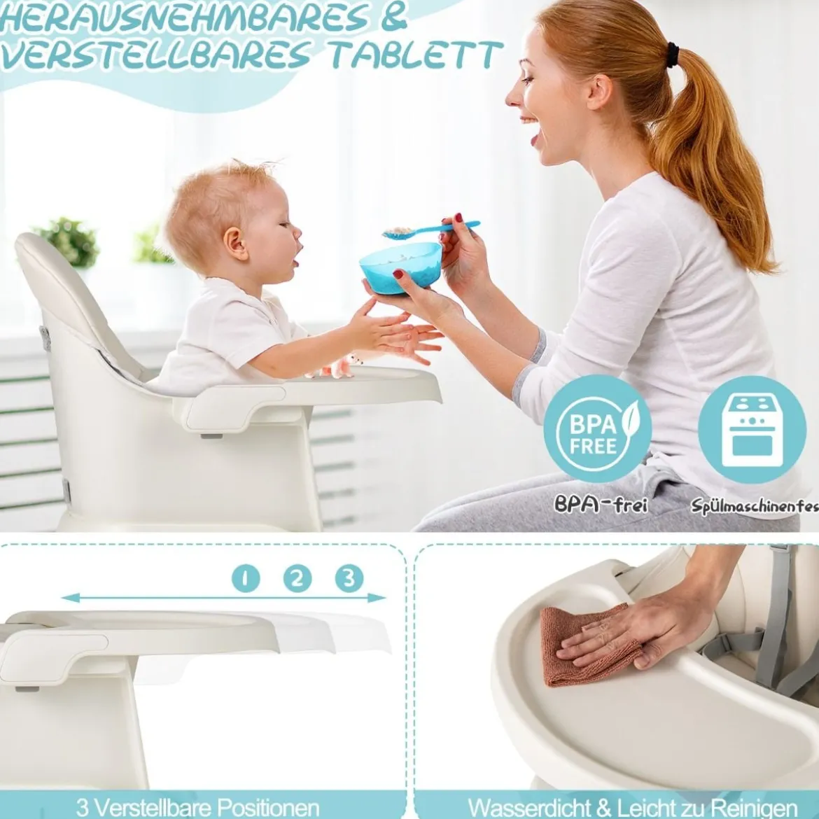 6-in-1 Babyhochstuhl Hochstuhl & Essstuhl & Lerntisch Babystuhl Kombihochstuhl