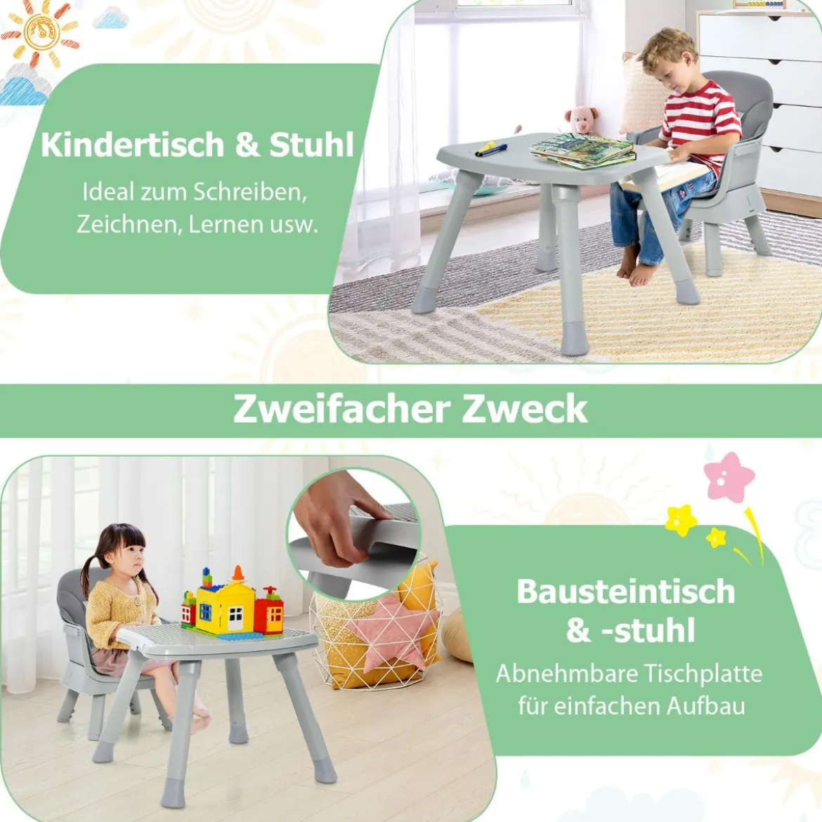 6-in-1 Babyhochstuhl Hochstuhl & Essstuhl & Lerntisch Babystuhl Kombihochstuhl