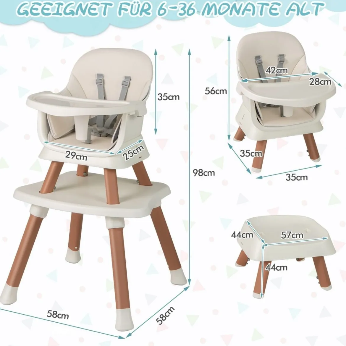 6-in-1 Babyhochstuhl Hochstuhl & Essstuhl & Lerntisch Babystuhl Kombihochstuhl