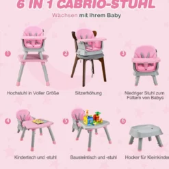 6-in-1 Babyhochstuhl Hochstuhl & Essstuhl & Lerntisch Babystuhl Kombihochstuhl