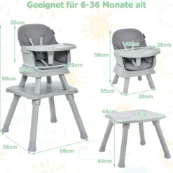 6-in-1 Babyhochstuhl Hochstuhl & Essstuhl & Lerntisch Babystuhl Kombihochstuhl