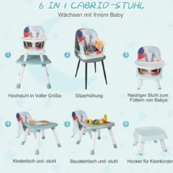 6-in-1 Babyhochstuhl Hochstuhl & Essstuhl & Lerntisch Babystuhl Kombihochstuhl