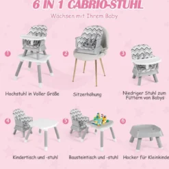 6-in-1 Babyhochstuhl Hochstuhl & Essstuhl & Lerntisch Babystuhl Kombihochstuhl