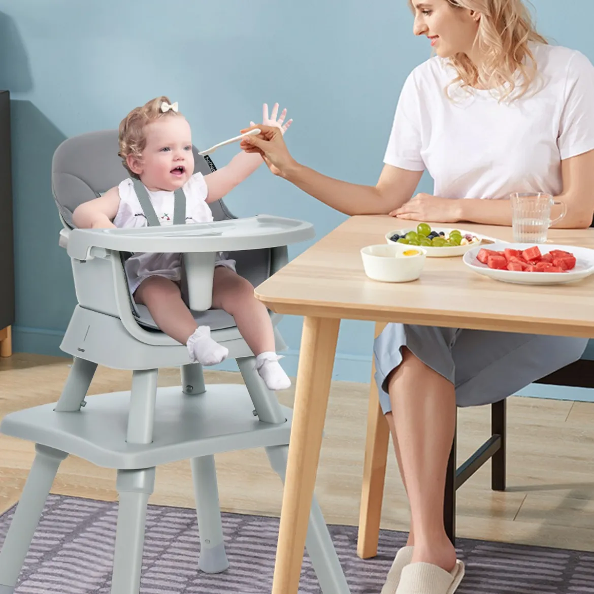 6-in-1 Babyhochstuhl Hochstuhl & Essstuhl & Lerntisch Babystuhl Kombihochstuhl