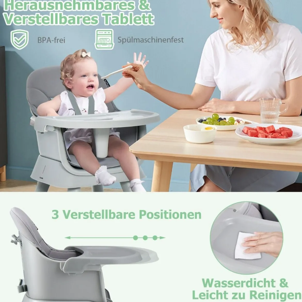 6-in-1 Babyhochstuhl Hochstuhl & Essstuhl & Lerntisch Babystuhl Kombihochstuhl