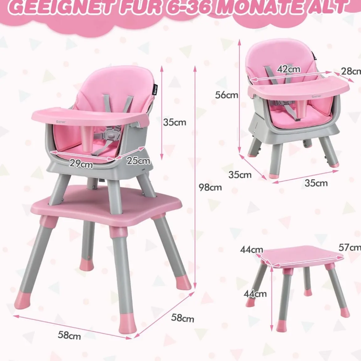 6-in-1 Babyhochstuhl Hochstuhl & Essstuhl & Lerntisch Babystuhl Kombihochstuhl