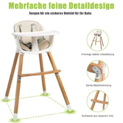 2-in-1 Babyhochstuhl Kinderhochstuhl aus Holz einstellbar 57 x 57 x 83 cm Cremeweiß + Natur