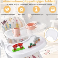 3-in-1-Babyhochstuhl mit 5-fach verstellbarer Fußstütze 3-fach verstellbarer Rückenlehne & 4 Universalrädern Beige