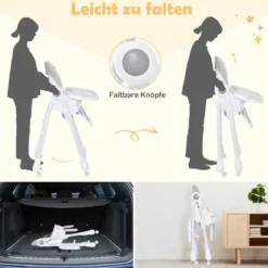 3-in-1-Babyhochstuhl mit 5-fach verstellbarer Fußstütze 3-fach verstellbarer Rückenlehne & 4 Universalrädern Grau