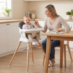 8 in 1 Baby Hochstuhl mit PU Kissen & 5 Punkt Gurt & Fußstütze & Abnehmbare Tablett Babystuhl