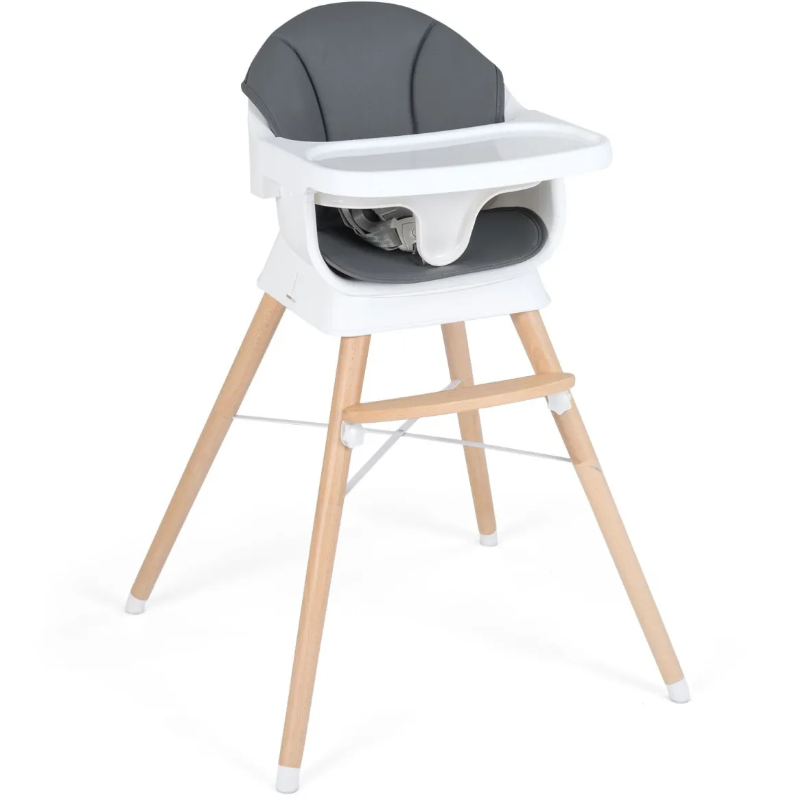 8 in 1 Baby Hochstuhl mit PU Kissen & 5 Punkt Gurt & Fußstütze & Abnehmbare Tablett Babystuhl