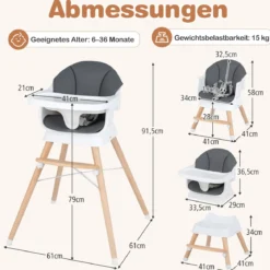 8 in 1 Baby Hochstuhl mit PU Kissen & 5 Punkt Gurt & Fußstütze & Abnehmbare Tablett Babystuhl