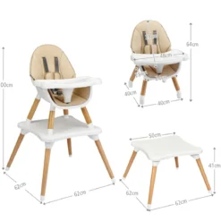 4-in-1 Babyhochstuhl mit Sicherheitsgurt & Abnehmbares Tablett Kindersitzgruppe Khaki