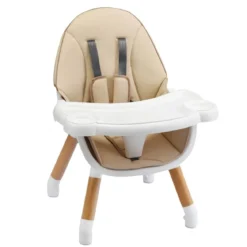 4-in-1 Babyhochstuhl mit Sicherheitsgurt & Abnehmbares Tablett Kindersitzgruppe Khaki