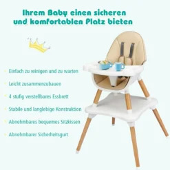 4-in-1 Babyhochstuhl mit Sicherheitsgurt & Abnehmbares Tablett Kindersitzgruppe Khaki