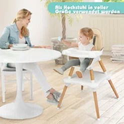 4-in-1 Babyhochstuhl mit Sicherheitsgurt & Abnehmbares Tablett Kindersitzgruppe Khaki