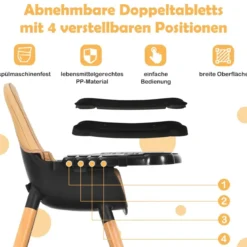 4-in-1 Babyhochstuhl mit Sicherheitsgurt & Abnehmbares Tablett Kindersitzgruppe Braun