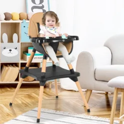4-in-1 Babyhochstuhl mit Sicherheitsgurt & Abnehmbares Tablett Kindersitzgruppe Braun