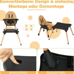 4-in-1 Babyhochstuhl mit Sicherheitsgurt & Abnehmbares Tablett Kindersitzgruppe Braun