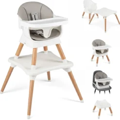9 in 1 Baby Hochstuhl mit Sitzerhöhung & Abnehmbarem Tablett & Sicherheitsgurt Grau