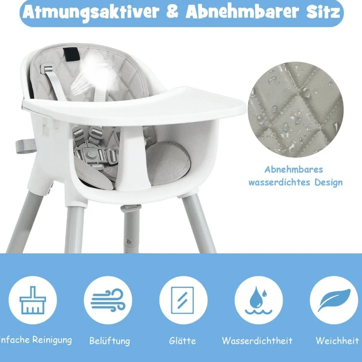 4 in 1 Baby-Hochstuhl Umwandelbarer Babystuhl 59 x 62 x 93 cm Grau