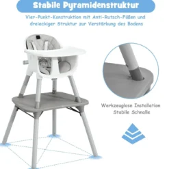 4 in 1 Baby-Hochstuhl Umwandelbarer Babystuhl 59 x 62 x 93 cm Grau