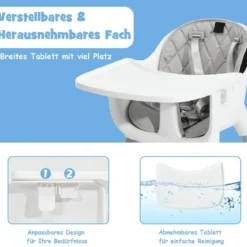 4 in 1 Baby-Hochstuhl Umwandelbarer Babystuhl 59 x 62 x 93 cm Grau