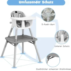 4 in 1 Baby-Hochstuhl Umwandelbarer Babystuhl 59 x 62 x 93 cm Grau