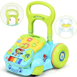 2 in 1 Baby-Lauflernhilfe Baby Walker mit höhenverstellbarem Handgriff 35,5 x 43 x 46-53 cm Bunt