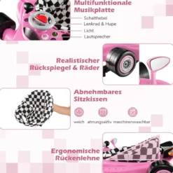4 in 1 Baby Lauflernhilfe mit Verstellbarer Höhen & Abnehmbarem Spieltablett Autoförmige Lauflernwagen
