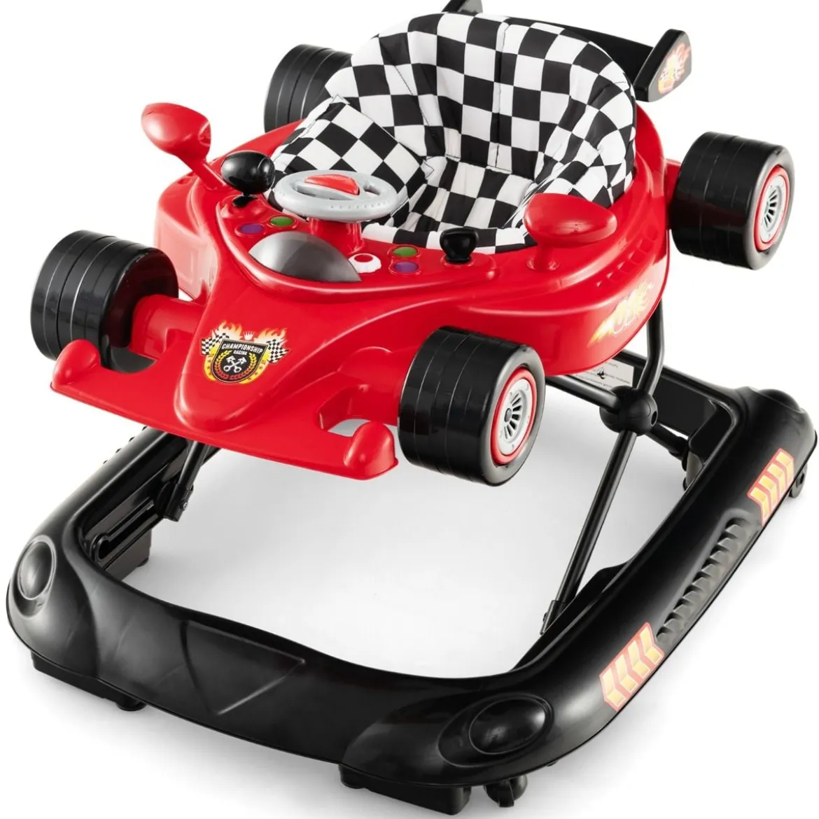 4 in 1 Baby Lauflernhilfe mit Verstellbarer Höhen & Abnehmbarem Spieltablett Autoförmige Lauflernwagen