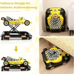 4 in 1 Baby Lauflernhilfe mit Verstellbarer Höhen & Abnehmbarem Spieltablett Autoförmige Lauflernwagen
