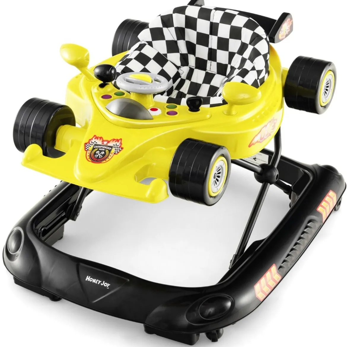 4 in 1 Baby Lauflernhilfe mit Verstellbarer Höhen & Abnehmbarem Spieltablett Autoförmige Lauflernwagen