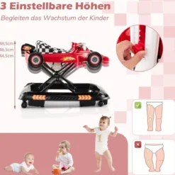 4 in 1 Baby Lauflernhilfe mit Verstellbarer Höhen & Abnehmbarem Spieltablett Autoförmige Lauflernwagen