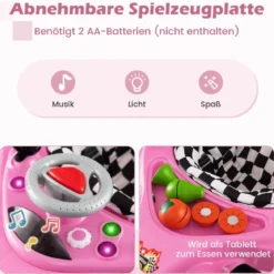 4 in 1 Baby Lauflernhilfe mit Verstellbarer Höhen & Abnehmbarem Spieltablett Autoförmige Lauflernwagen