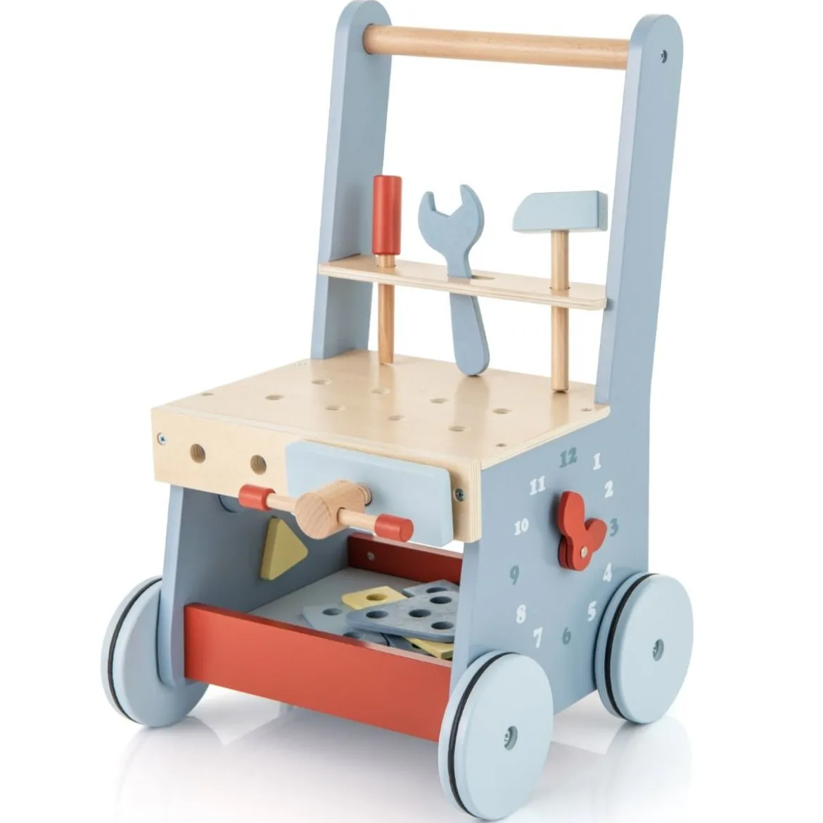 2 in 1 Baby Lauflernhilfe Werkzeugspielzeug mit Multi-Aktivitätszentrum & Unterem Stauraum
