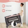 5 in 1 Baby Reisebett mit Wickeltisch & Babywiege & Matratze & 2 Spielzeugen Faltbares Babybett Rosa