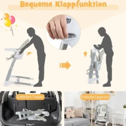 3 in 1 Babyschaukel Klappbarer Hochstuhl mit 8 Höhenstufen Grau