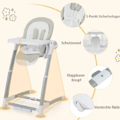 3 in 1 Babyschaukel Klappbarer Hochstuhl mit 8 Höhenstufen Grau