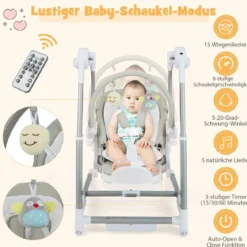 3 in 1 Babyschaukel Klappbarer Hochstuhl mit 8 Höhenstufen Grau