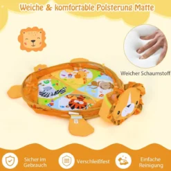 4 in 1 Baby Spielmatte mit 4 Hängespielzeugen & Löwentasche & 30 Ozeanbällen