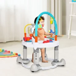 4 in 1 Baby Spielzentrum & Spielmatte & Lauflernhilfe & Aktivitätstisch mit 3 Verstellbaren Höhen Grau