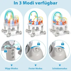 4 in 1 Baby Spielzentrum & Spielmatte & Lauflernhilfe & Aktivitätstisch mit 3 Verstellbaren Höhen Grau