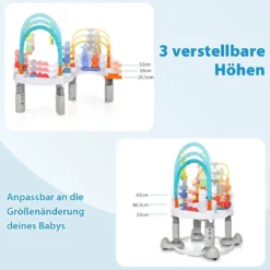 4 in 1 Baby Spielzentrum & Spielmatte & Lauflernhilfe & Aktivitätstisch mit 3 Verstellbaren Höhen Grau