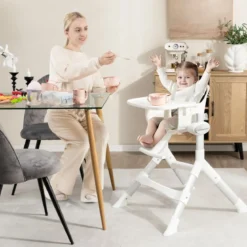 4 in 1 Babystuhl Babyhochstuhl Umwandelbar mit 5-Fach Verstellbarer Höhe Beige