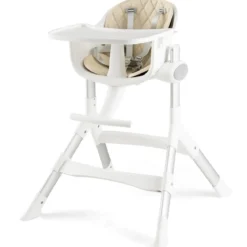 4 in 1 Babystuhl Babyhochstuhl Umwandelbar mit 5-Fach Verstellbarer Höhe Beige