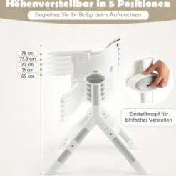 4 in 1 Babystuhl Babyhochstuhl Umwandelbar mit 5-Fach Verstellbarer Höhe Beige