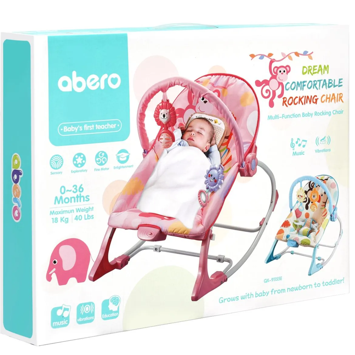 3 in 1 Babywippe & Babyschaukel & Babyliegestuhl Baby Schaukelwippe mit Vibrationsmodi Rosa